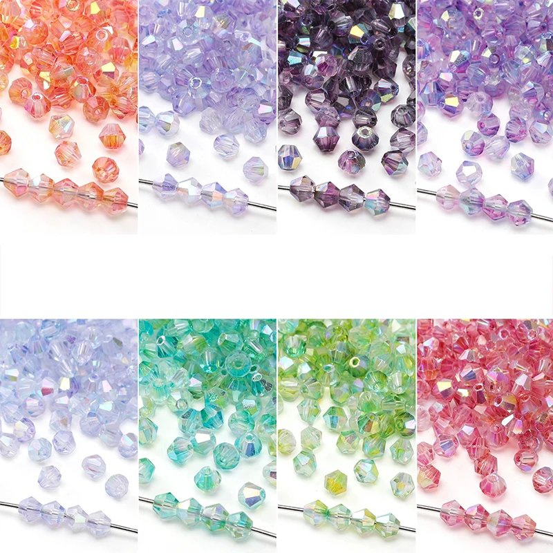 130-260pcs 4mm Double Color Shiny Glass Bicone Beads Crystal Loose Spacer Beads for Bracelet Earrings Jewelry Making Accessories