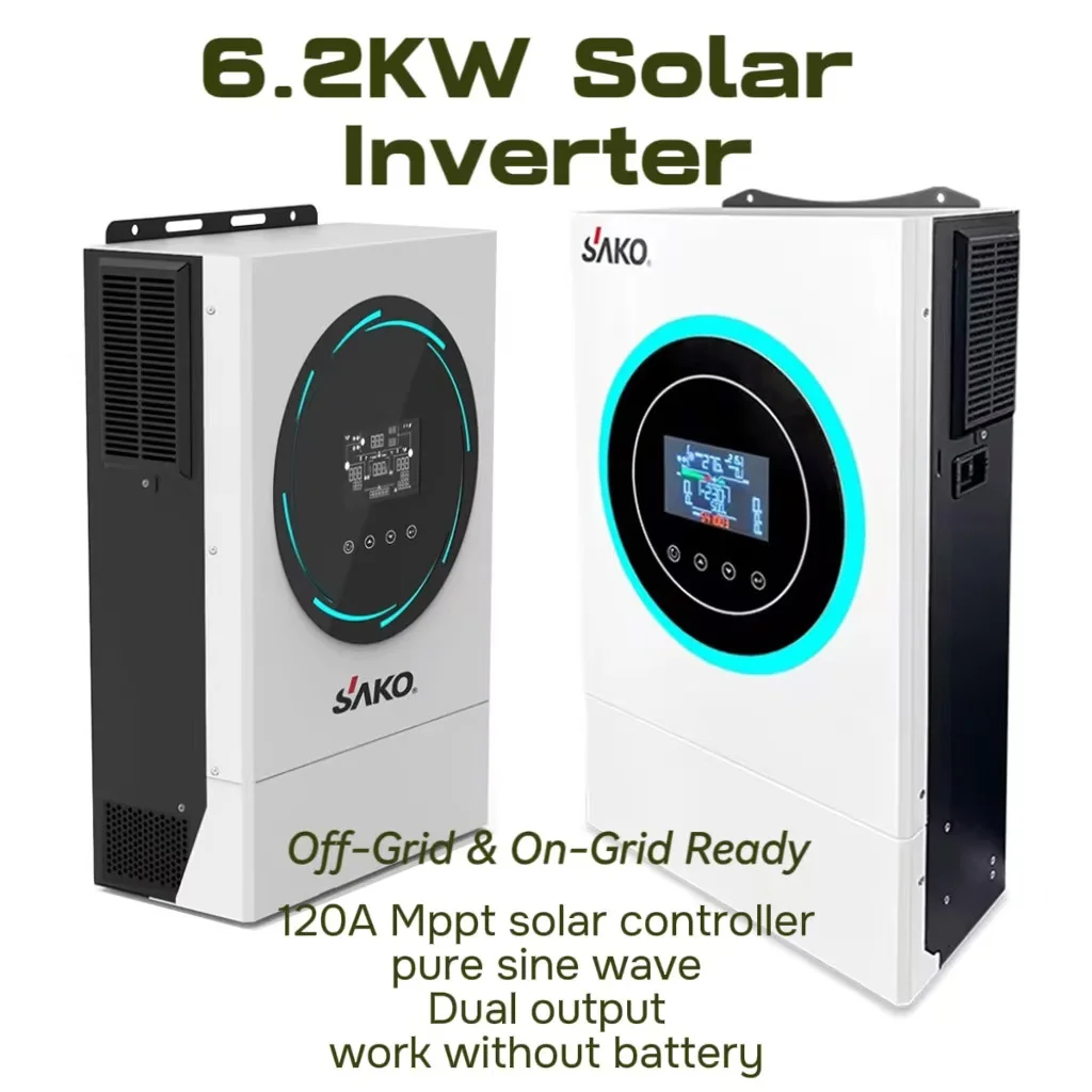 6200W 48V Hybrid Solar Inverter with Off-Grid and on grid ,MPPT 120A+AC charger, PV input voltage range 60-450VDC,no battery