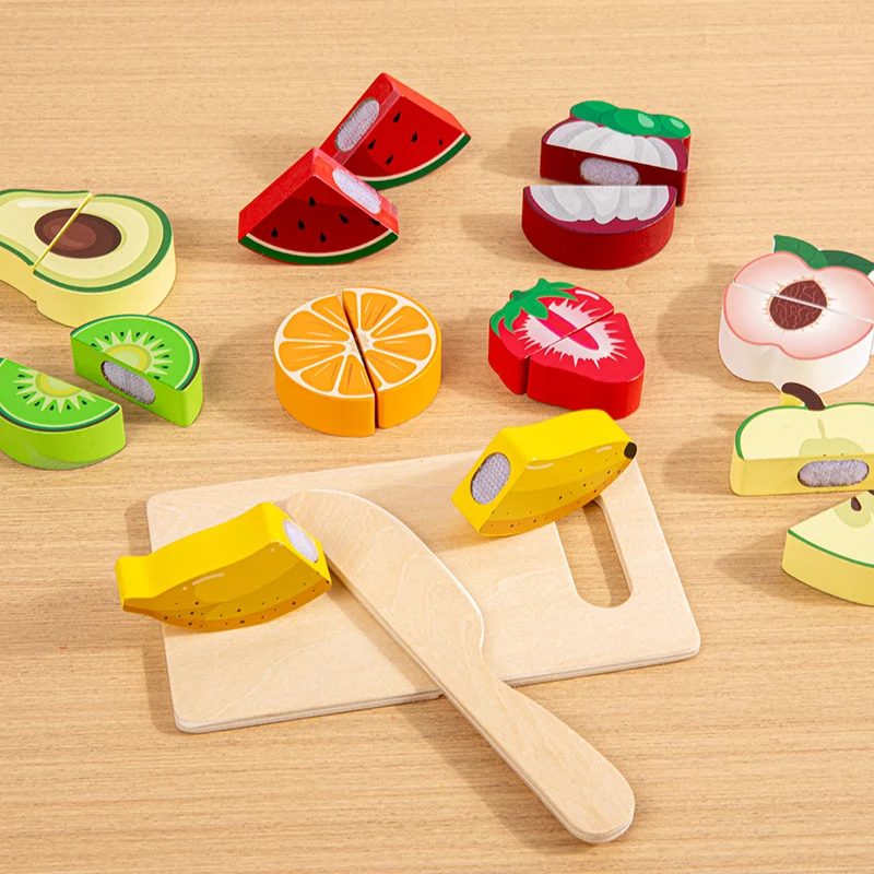 Wooden Kitchen Pretend Toy Simulation Cutting Fruit Food Game Velcro Play Kitchen Accessories Montessori Educational Toy For Kid