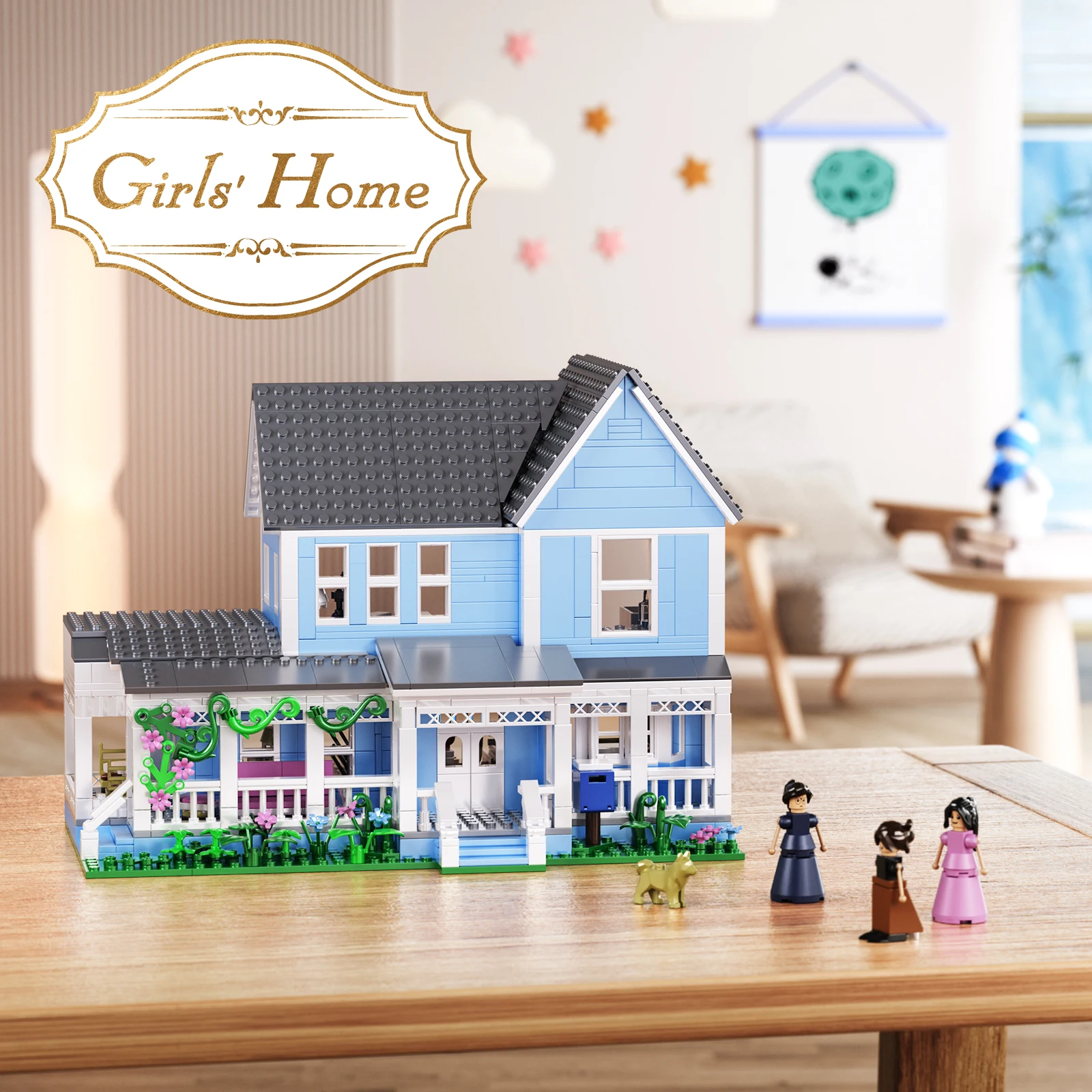 Conjunto de blocos de construção do palácio da villa azul gilmoreed casa da menina apartamento cottage arquitetura modelo tijolos presentes para meninas e meninos