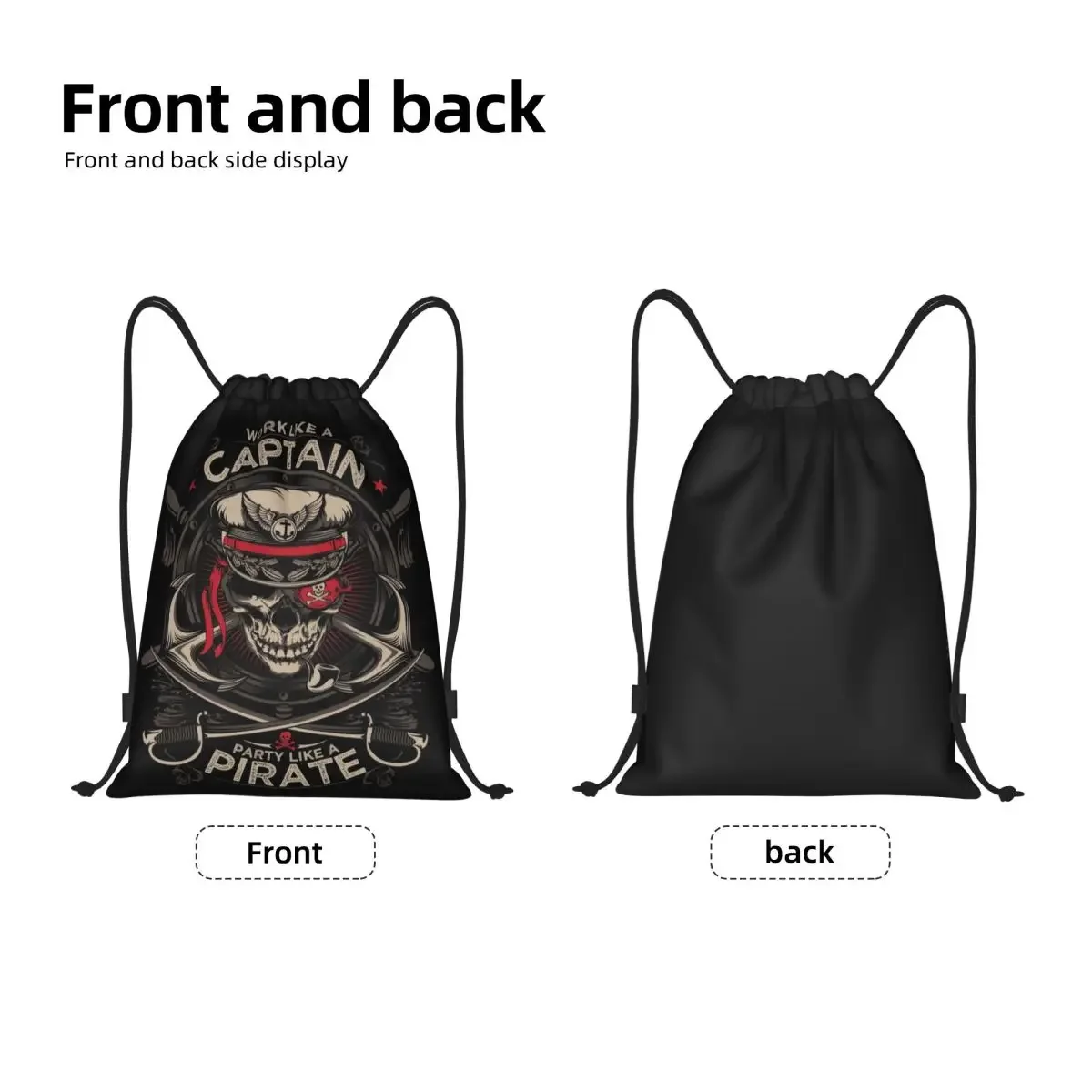 Work Like A Captain Party Like A Pirate Drawstring Bags Gym Sports Sackpack Nautical Skull Sailor Shopping Storage Backpacks