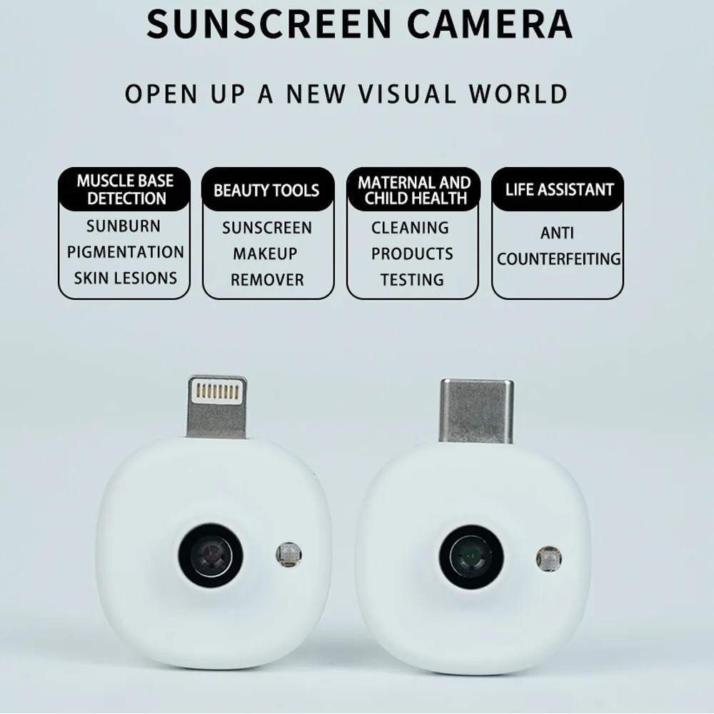 Mini-UV-Kamera, tragbarer Sonnenschutz-Test für Gesichts-Sonnenschutz und Make-up-Entfernung, Sonnenschutz-Erkennung für Telefon