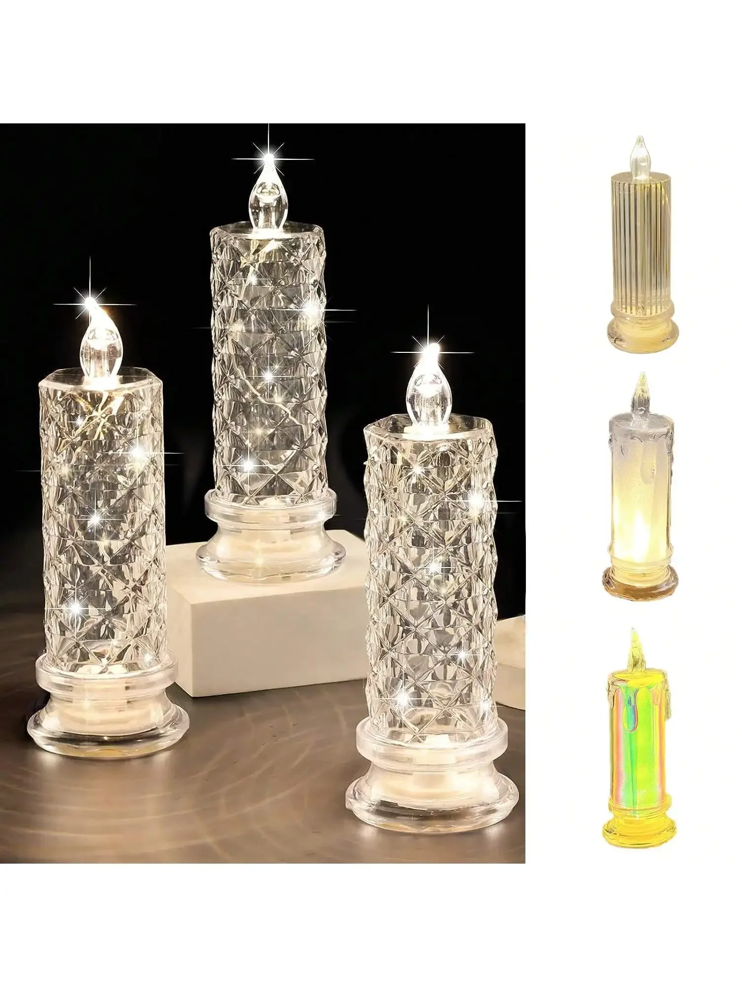 Crystal Candles LED Light Transparent Flameless Battery Power Lantern Night Lamp Wedding Party Birthday Xmas Halloween Decor