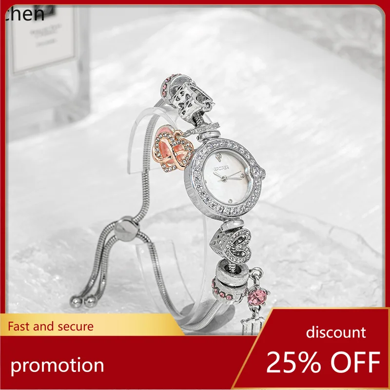 

Zml round bracelet style watch for women - premium quartz movement with glass beads