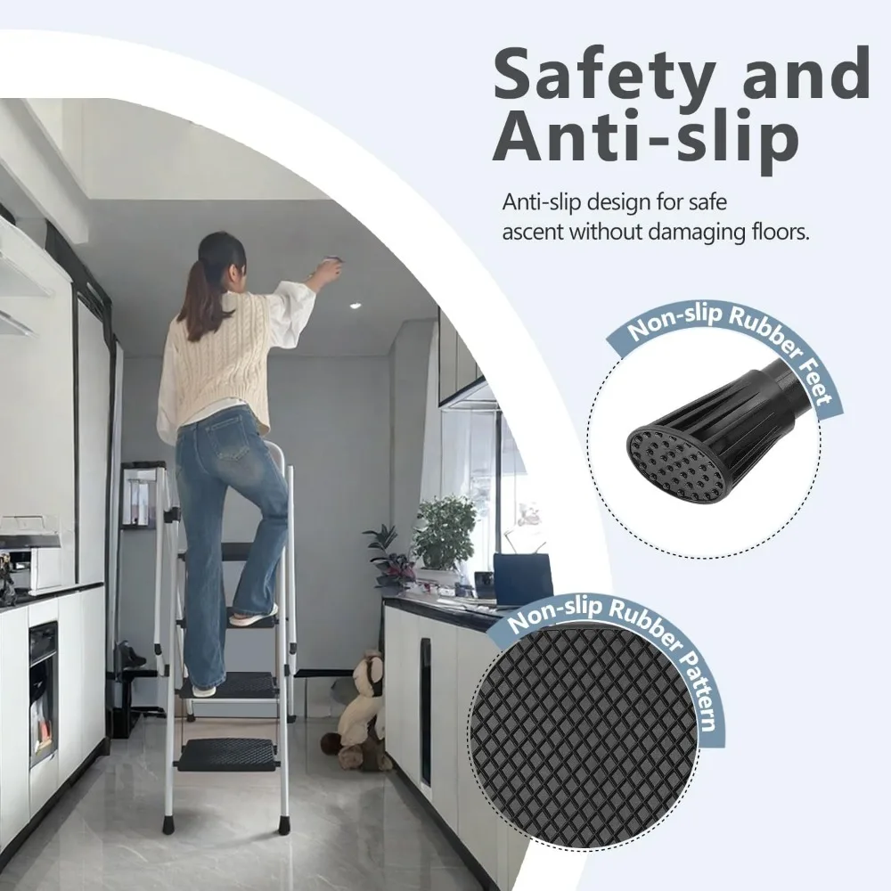 سلم محمول قابل للطي بسعة 500 رطل مع درابزين، معالجات مضادة للانزلاق، مثالي للمنزل والمطبخ والاستخدام المكتبي #3