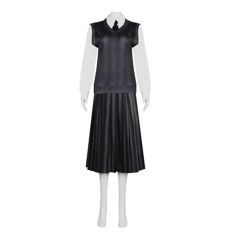 Costume de Cosplay Addams de mercredi pour femmes et filles, uniforme scolaire de l'académie Nevermore rayée, robe de paupières de fête imbibée, cheveux de perruque de tresse