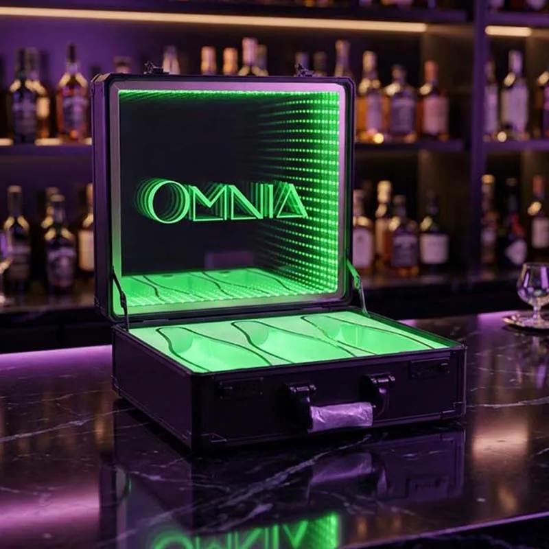 Custom Logo Acrylic Led Box 750ml Champagne Wine Bottle Carrier Box LED Briefcase Bottle Presenter Display for Nightclub Bar