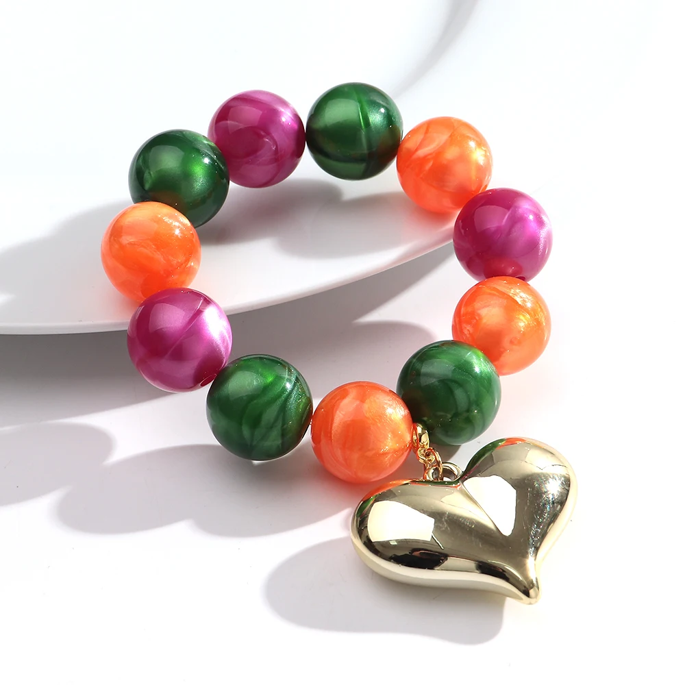Boho Bunte Runde Perlen Herz-Anhänger Elastische Armbänder Mode Geometrische Perlenarmband Damen Schmuck Geschenke – Detail 11