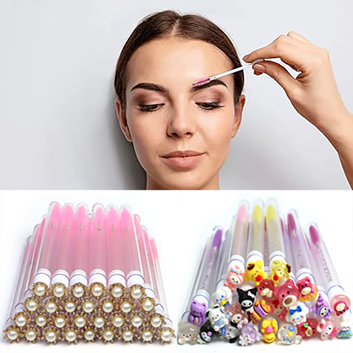 50pcs Mascara Wand Brushes Tubes Set- Disposable Eyelash Brushes Replacement and Empty Eyelash Brush Tubes for Eyelash Extension