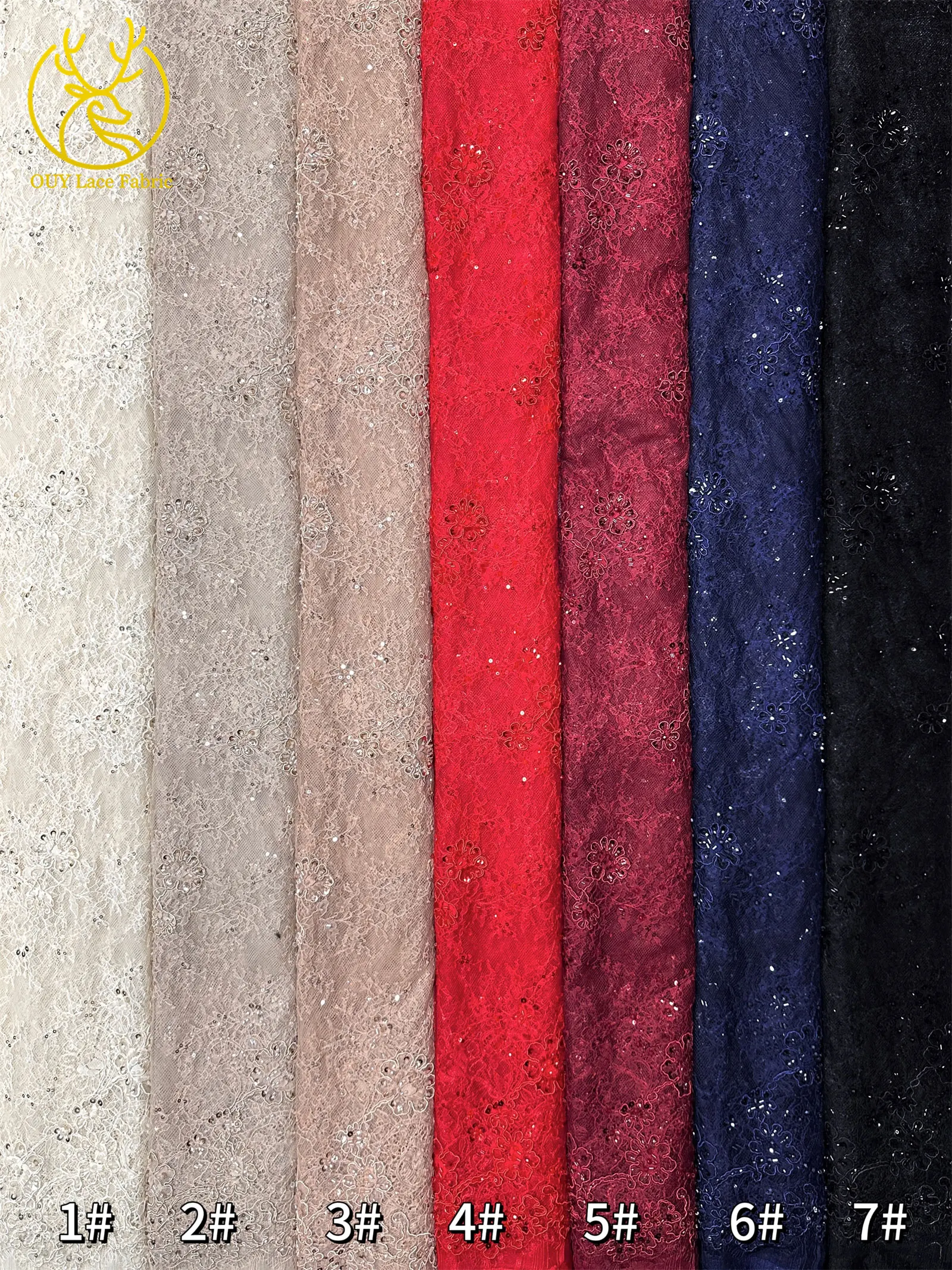 Hochwertiger Afrikanischer Pailletten-Spitzenstoff in Marineblau, Französischer Nigerianischer Perlen-Spitzenstoff, Ideal für Partykleider und Abendkleider – Detail 23