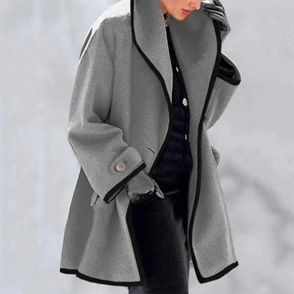 Cappotto da donna abbinato al colore allentato singolo bottone spesso caldo manica lunga cappotto di lana con cappuccio allentato capispalla invernale femminile