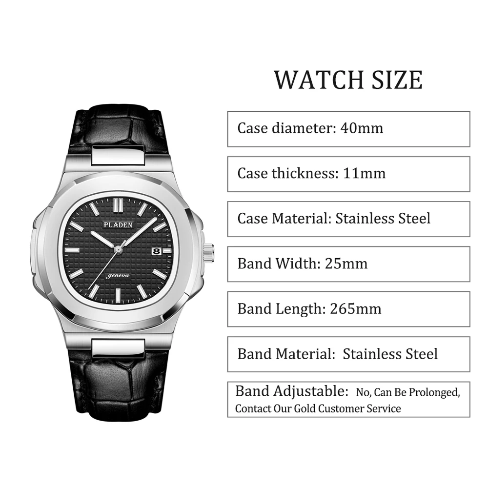 PLADEN Men Watch Classic Designer Leather Band Luminous Men\'s Watches Brand Luxury Calendar Chronograph White Quartz Wristwatch