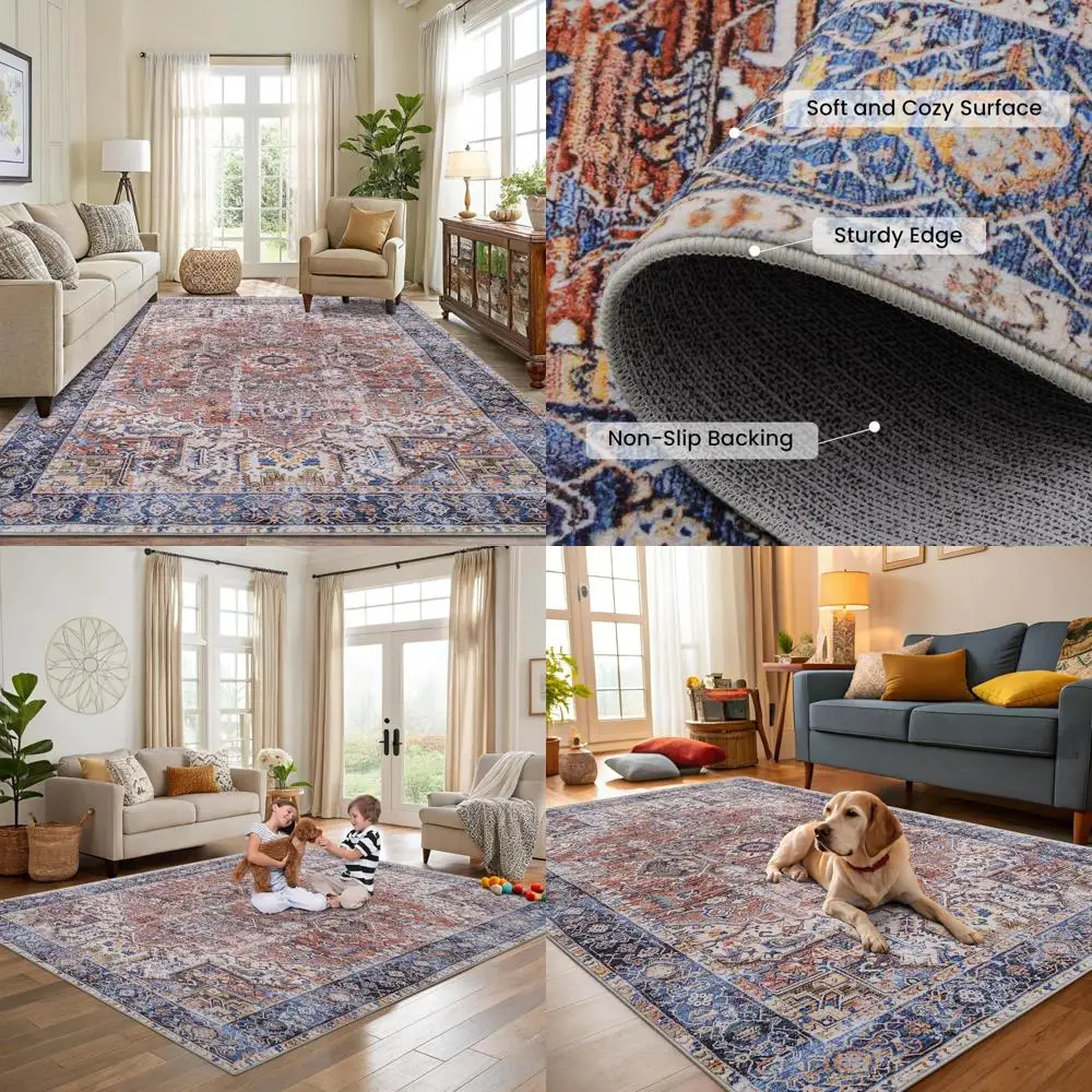 

Machine Washable 8x10 Vintage Area Rugs, Soft Plush for Living Room and Bedroom, Ideal for Farmhouse Style