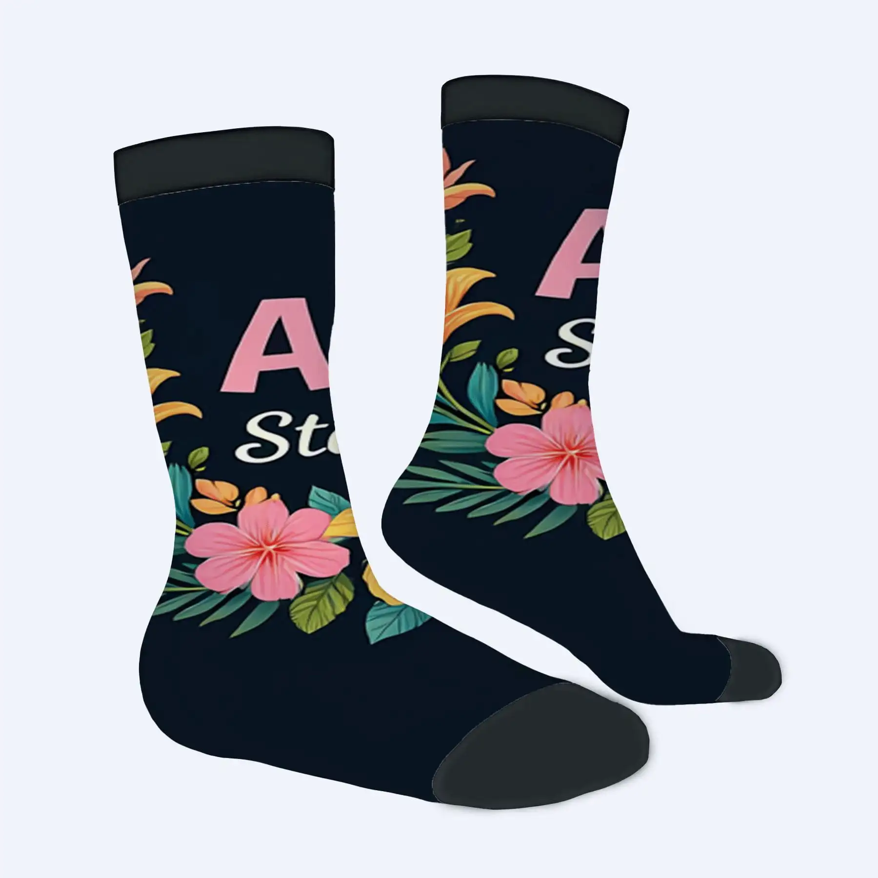 Four Seasons Universal Socks - 1 Pairs Of Unisex Trendy Floral Design Socks With Vibrant Colors & Aloha Text Perfect