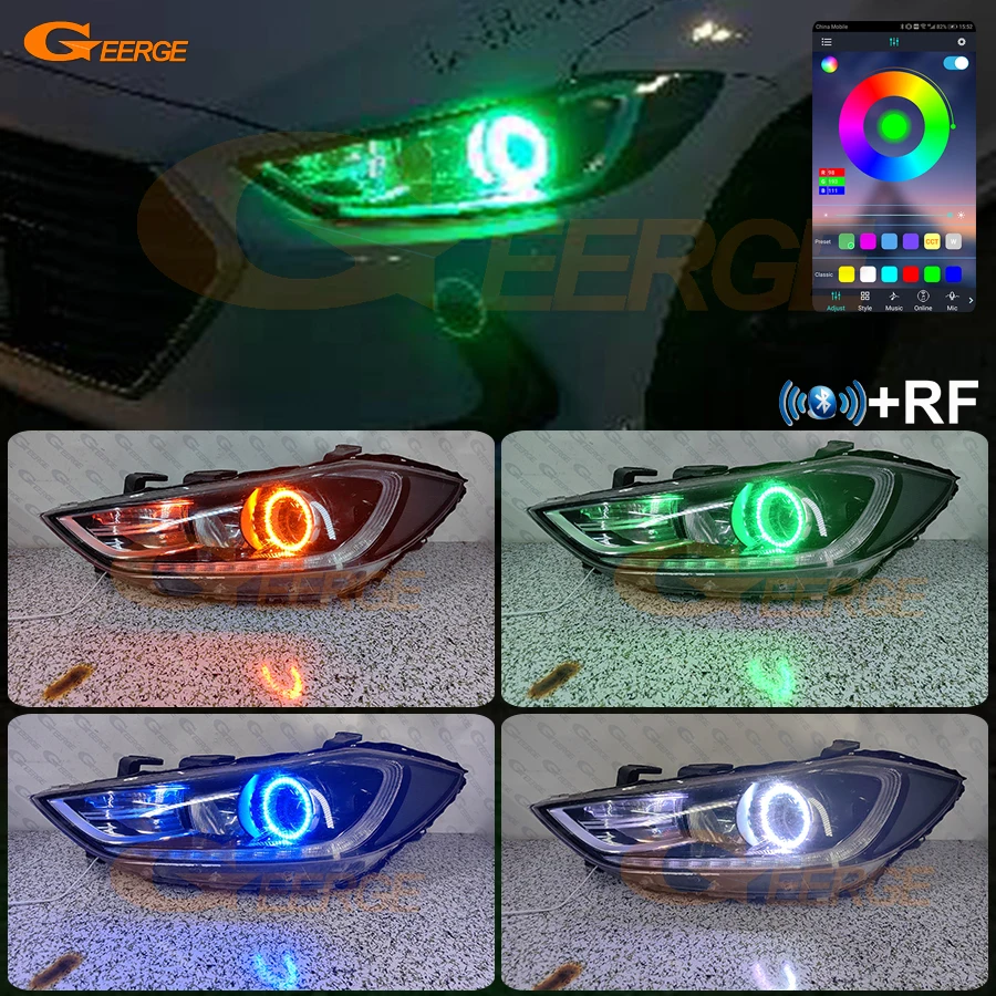 

For Hyundai Elantra AD 2015 2016 2017 2018 Bluetooth APP Multi Color Ultra Bright RGB LED Angel Eyes Halo Rings Car Accessories