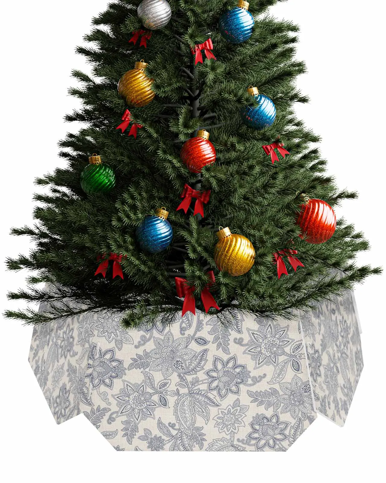 Vintage Texture Christmas Tree Creative Printed stereoscopic Tree Bottom Decoration Festival Party Tree Skirt