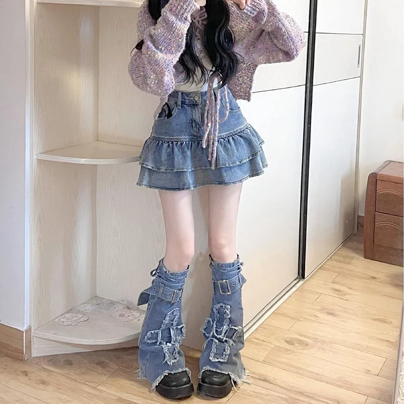 

Women'S Y2K Blue Trumpet Shaped Denim Sock Covers Leg And Knee High Socks Beautiful Shoe Covers For Streetwear Accessories