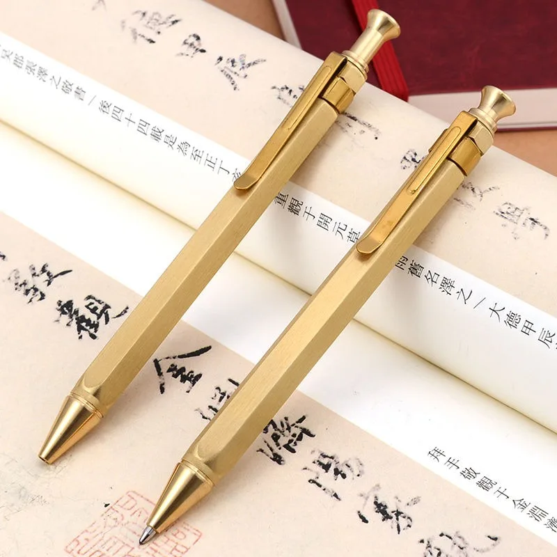 

Luxury Heavy Brass Ballpoint Pen Bolt Action Signature Pen for School Office Writing Black Refill Stationery Xmas Birthday Gift
