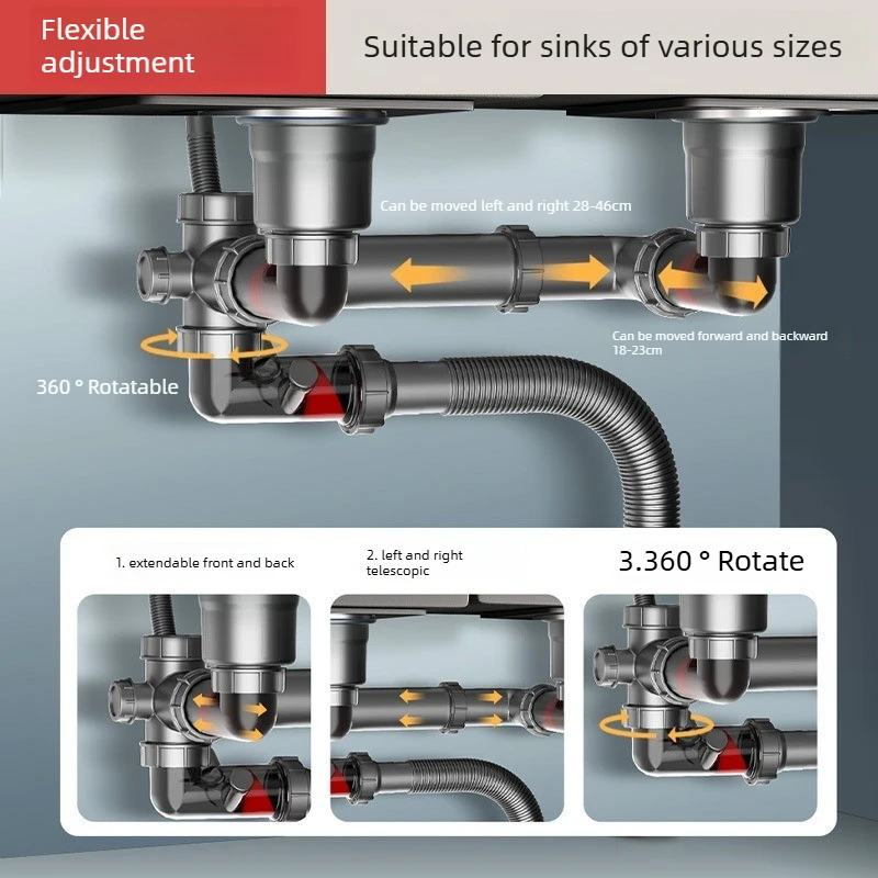Rear-Mount Space-Saving Anti-Odor Drain Pipeline Universal Kitchen & Bathroom Sink Drainage Pipe Fittings - view 2