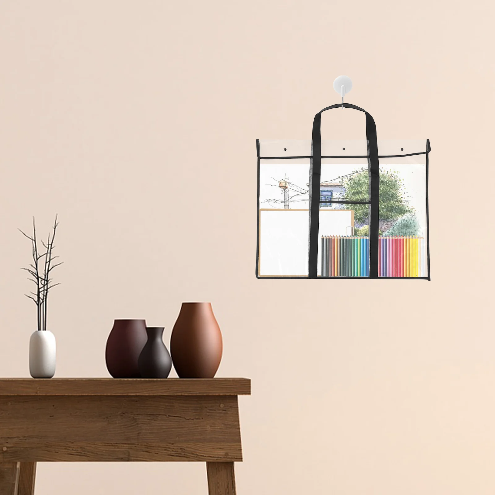 Saco de placa de pintura grande transparente dobrável organizador de fornecimento de arte botão snap portátil ferramenta de desenho pasta transportadora para