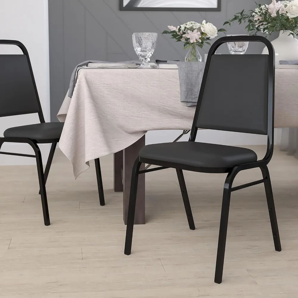 Silla de banquete con respaldo Trapezoidal, vinilo negro/marco negro