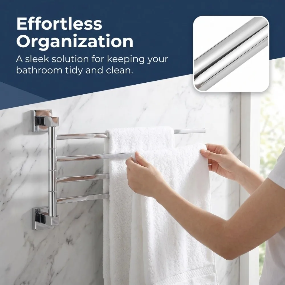 Stainless Steel Towel Rack Rotatable Space Saving Towel Bar Wall Mounted Silver Towel Holder Bathroom Bedroom Laundry Room