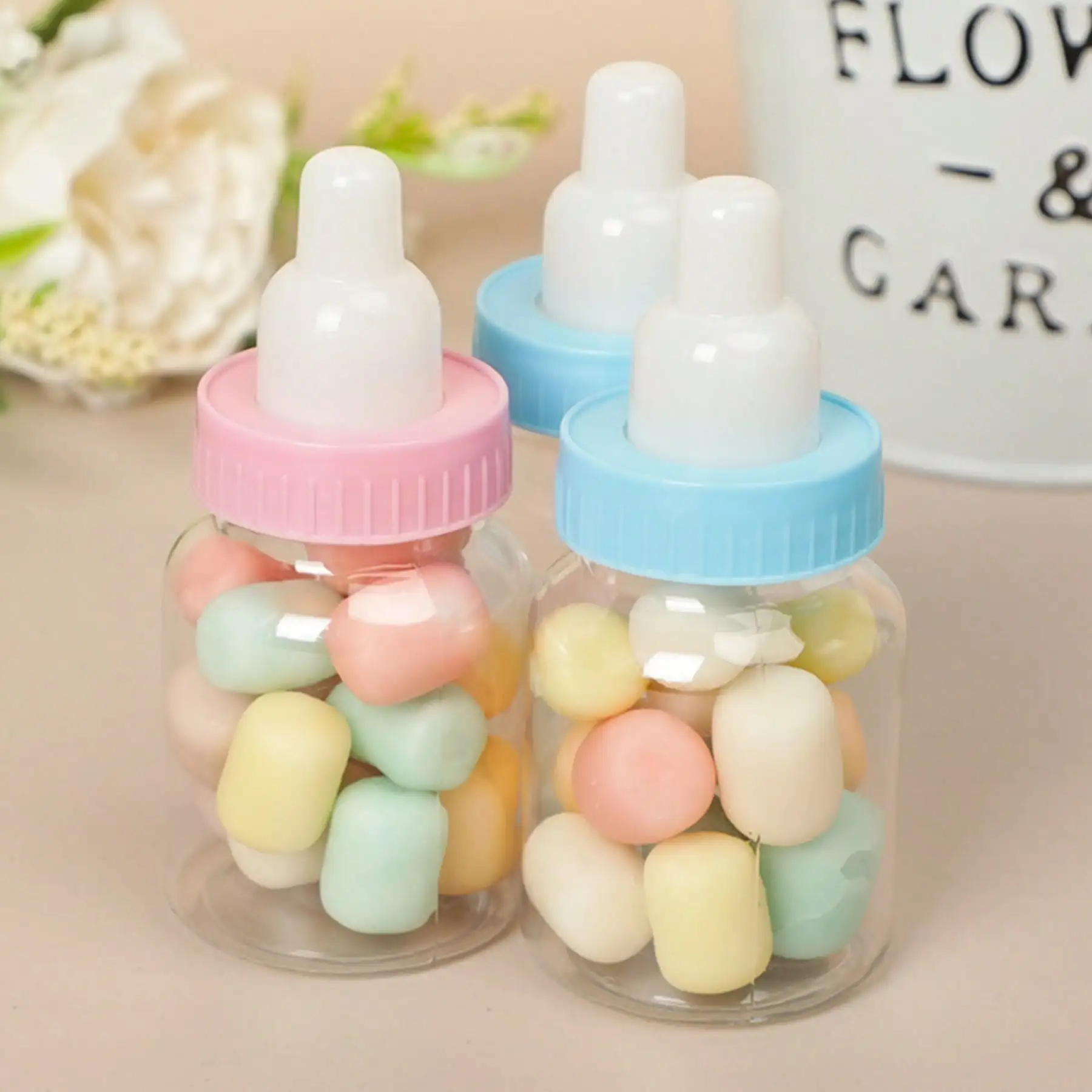 6 Stück Babyflaschen-Geschenkboxen mit Bären-Ausschnitten, Plastik-Babyflaschen für Gender-Reveal-Party-Dekorationen – Detail 2