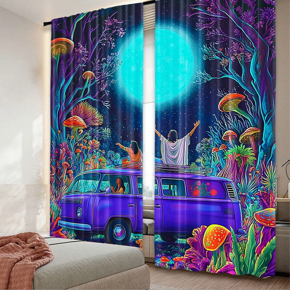 2Pcs Fantasy Forest Curtain Cartoon Anime For Bedroom Aesthetic Mushroom Decor For Bedroom Living Room A