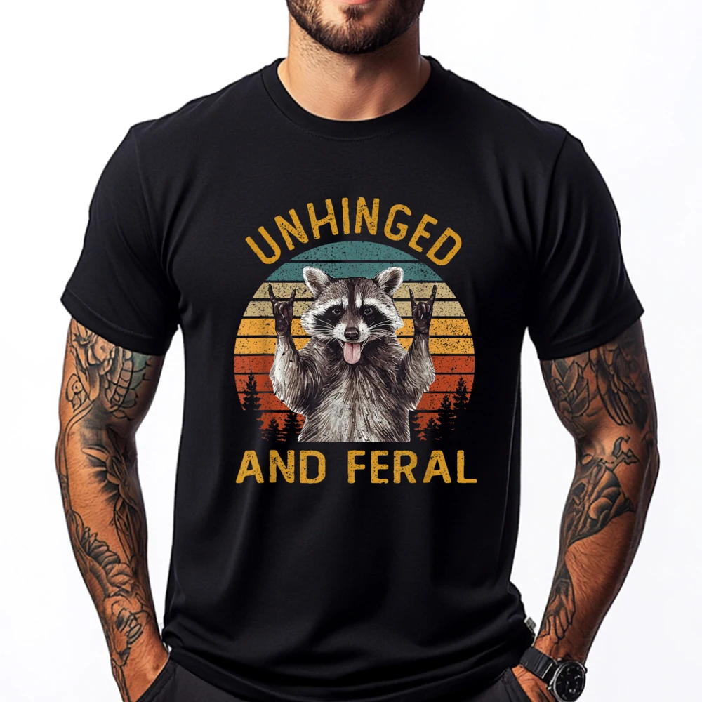 

Unhinged And Feral Raccoon Cute Feral Racoon Lover Grey Shirt Graphic Tee Fall Mens T Shirt Street Wear Tshirts