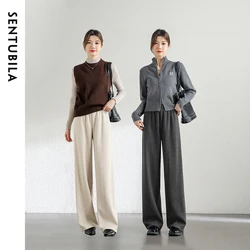 SENTUBILA Straight Leg Pants Women 2024 Winter Casual Knitted High Waisted Wide Leg Pants Solid Simple Female Clothes 144K57606