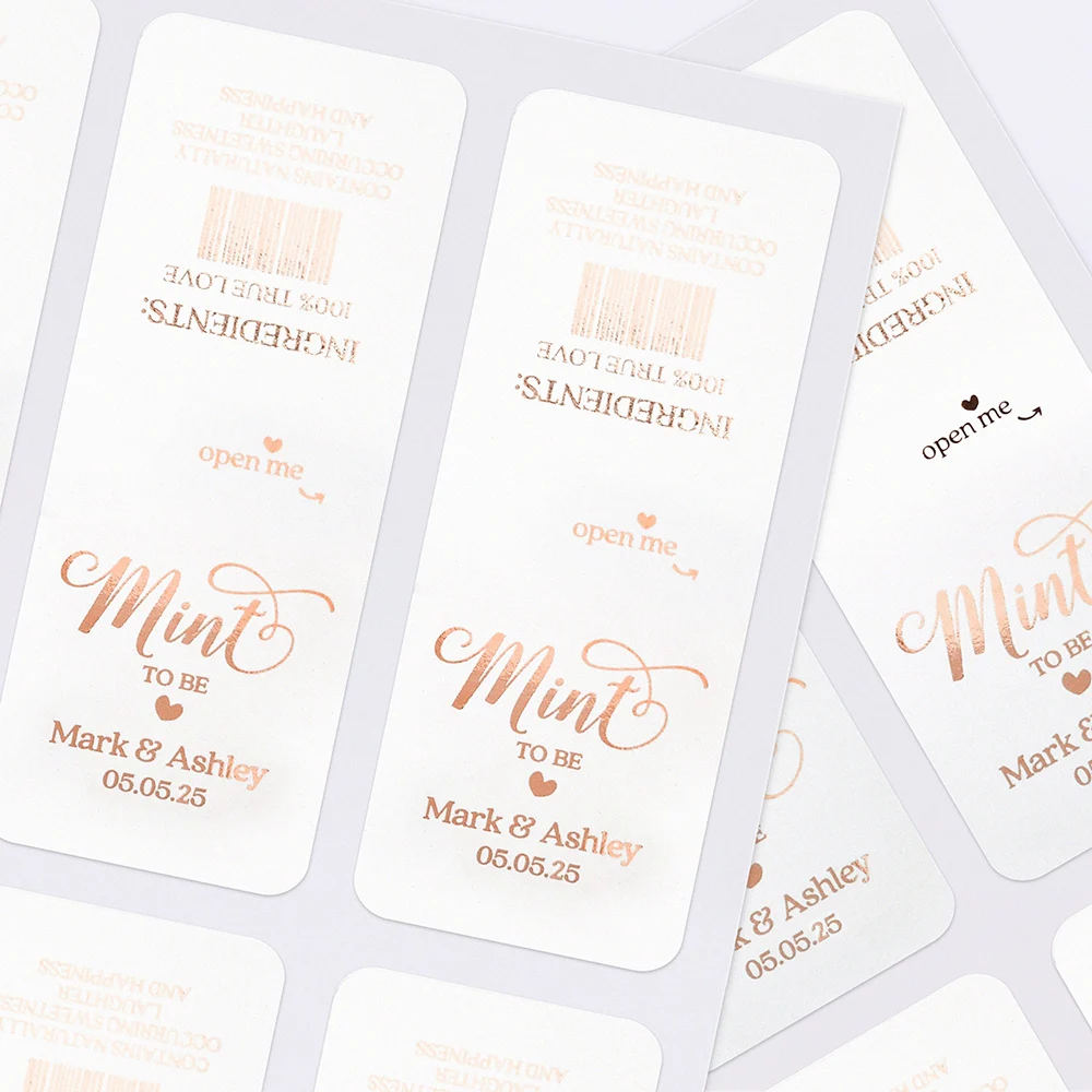 Custom Personalized Labels for Wedding Favors Bridal shower Rose Gold Silver Mint to be Tic Tac Stickers for mini freshmints box view 3