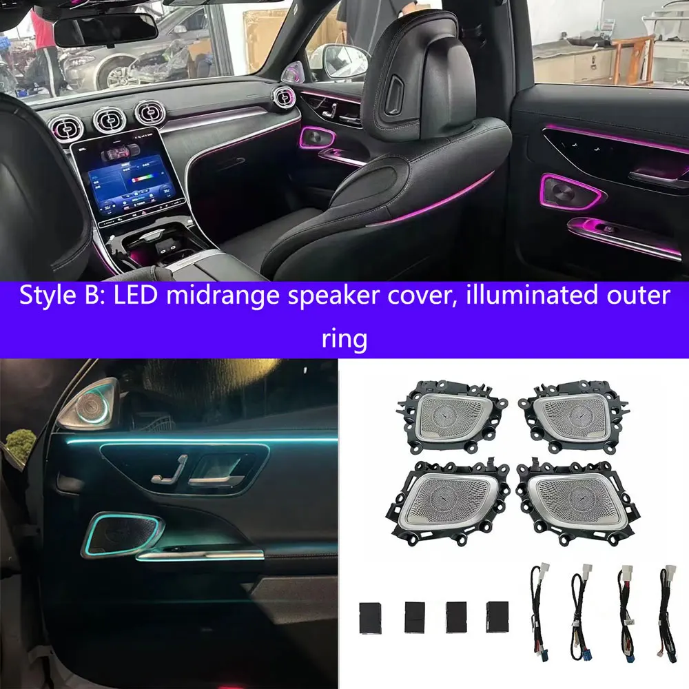 for Mercedes-Benz C-Class GLC W206/X254 64-color LED midrange speaker cover ambient light Door panel LED ambient light