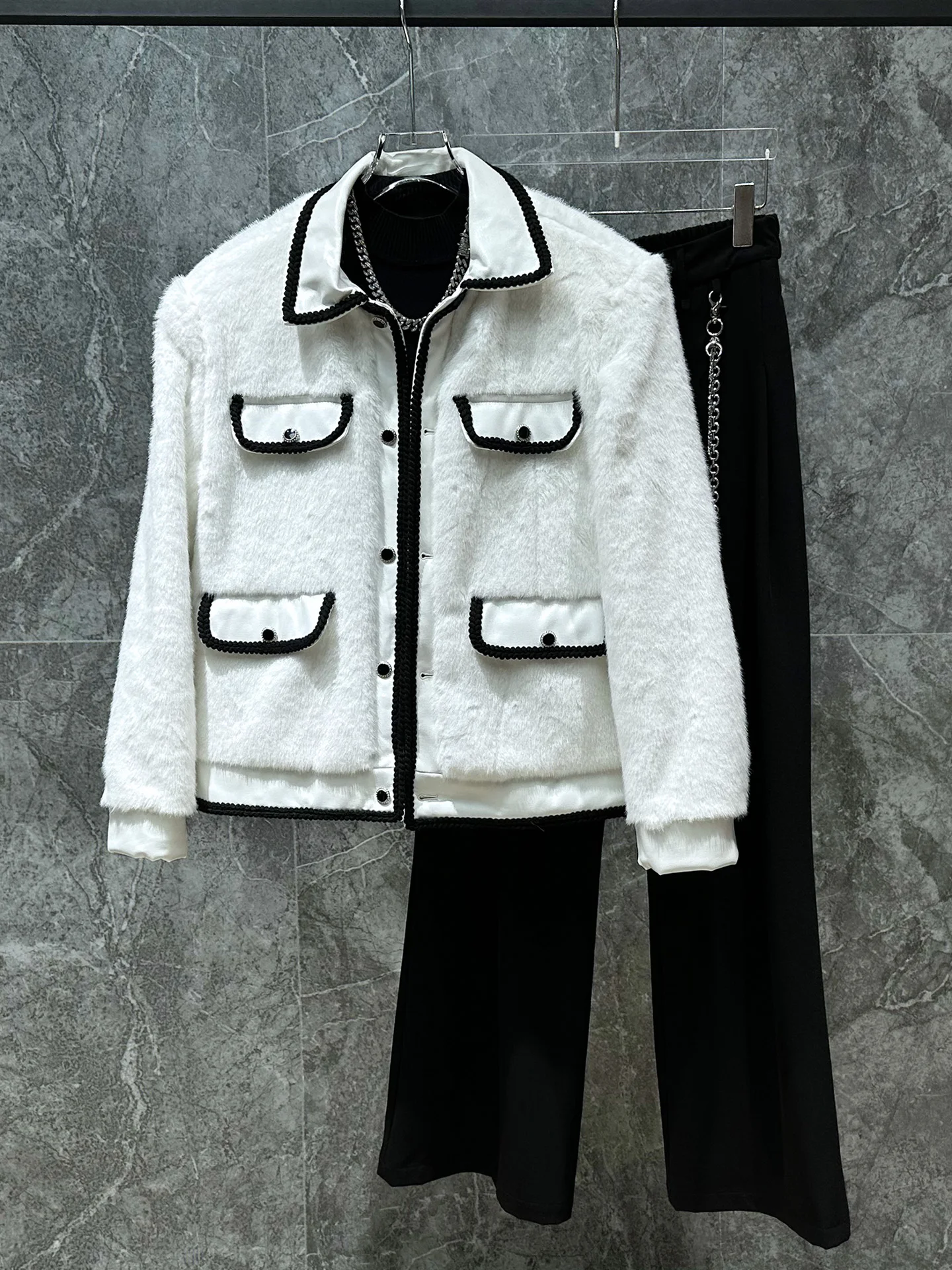 

Модная мужская белая куртка с подкладкой на плечах в корейском стиле, осенне-зимняя, свободного кроя, молодежная, трендовая верхняя одежда без бренда