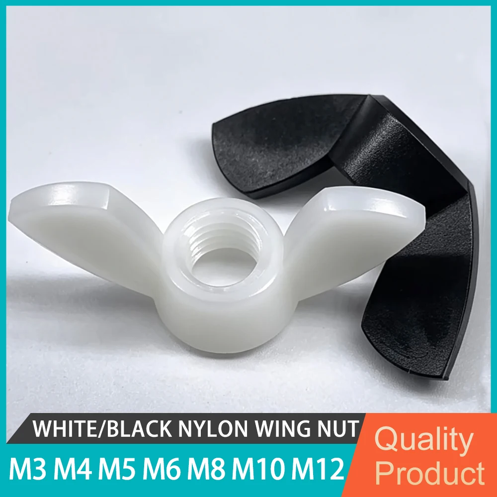 Black White Nylon Wing Nut Butterfly Type Plastic Insulated Nuts Hand Twist Cap Plastic Nut M3 M4 M5M6M8 M10 M12 Wingnut DIN315
