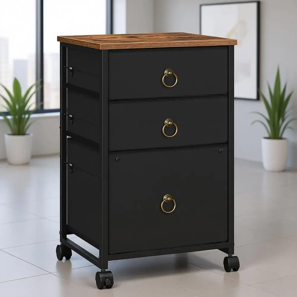 

3-Drawer Mobile File Cabinet, Under Desk Storage, Rolling Printer Stand, A4/Letter Size, Nonwoven, Rustic Brown and Black