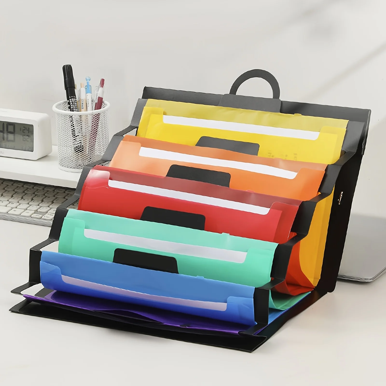 

1Pc 6-Pocket Multicolor Hanging File Folders, 36in Size Wall Mount Over-Door Organizer, Durable Hanging Storage Bag