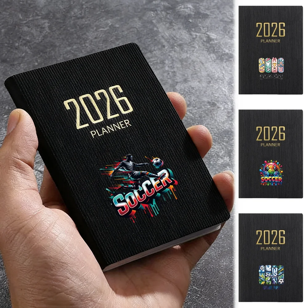 A7 Pocket Planner Notebook Gold Foil 2026 Hardcover Mini Agenda Journal Practical Business & Student Gift Soccer Pattern