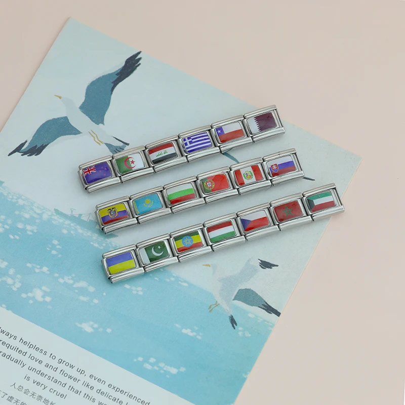 Hapiship 2024 Women\'s New Fashion World National Flag Italian Charm Beads Fit 9mm Bracelet Stainless Steel DIYJewelry Gift TZ015