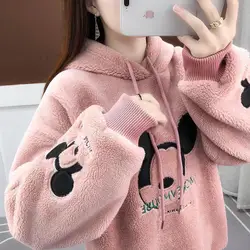 Korean popular clothes Cartoon Print Sweatshirt Thick PlushLining Hoodie Loose Korean Fashion All-match Oversized Kawaii Hoodies