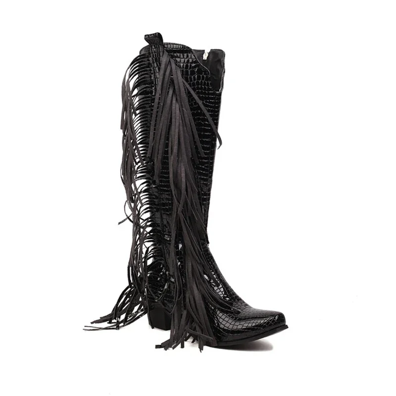 QPLYXCO Botas De Mujer Knee High Boots Women Sexy Fashion Tassel High Heels zip Knight Boots platform Shoes Plus Size 48 K25- 5