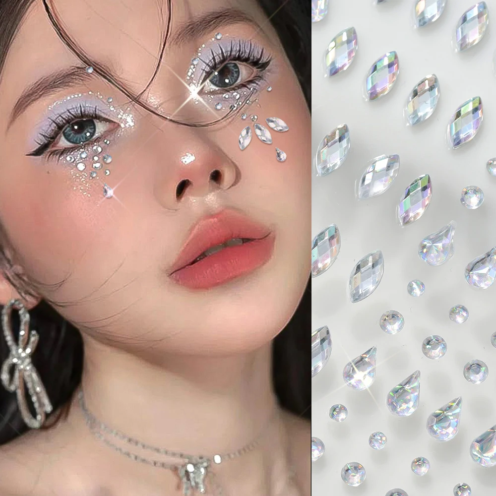 1 pièce Autocollant 3D effet diamant en forme de goutte d'eau, couleurs mélangées, brillant, adhésif DIY, luxe, pour visage