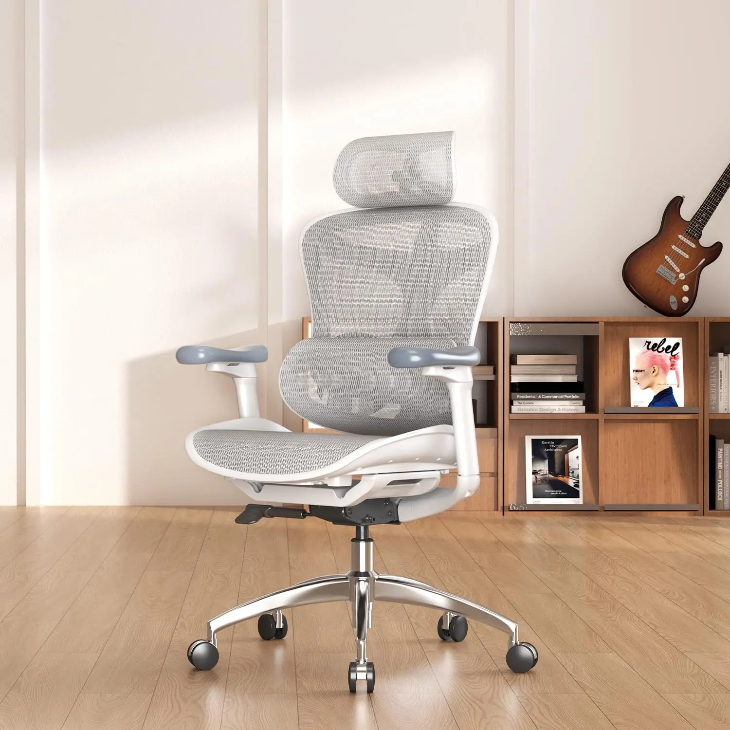 

Ergonomic Office Chair With 3D Armrests Dynamic Lumbar Support Adjustable Backrest Swivel Big Tall Grey, Customized