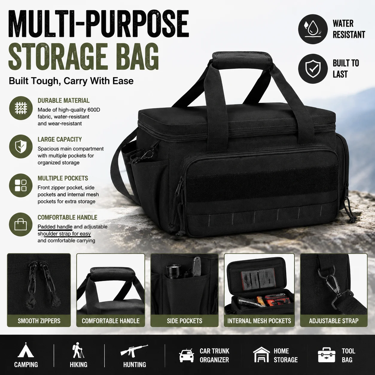 

High-capacity Tool Storage Bag Comfortable Handle Thick Padded Base Easy Carrying Tool Case Tool Bag Organizer for Electricians