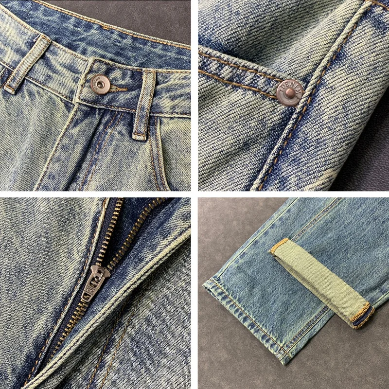 Jeans masculino solto, cor gradiente reta, calça de perna larga, tendência de rua, estilo coreano, personalidade nova moda, 2024