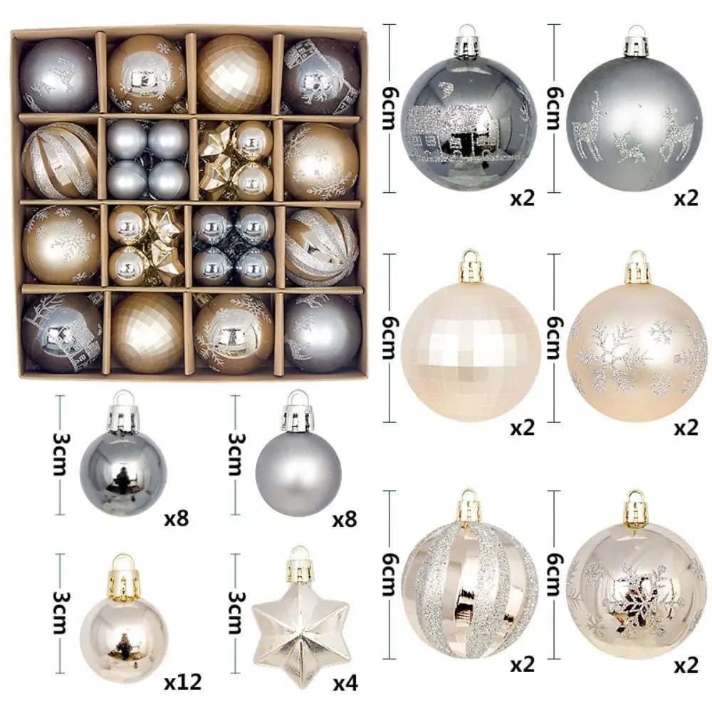 44PCS Fashion Plastic Christmas Ball Set 20 Colors 3-6cm Xmas Ornament Ball Suspensable Christmas Tree Balls Storefront