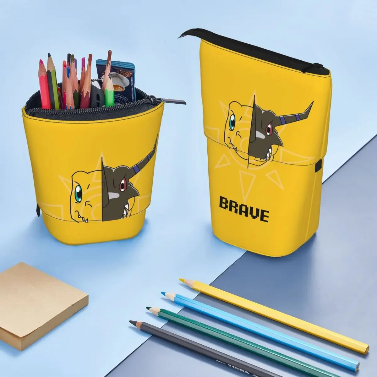 Digimon Brave Reversibles Federmäppchen für Jungen und Mädchen, Geschenke, Stiftbox, Bleistiftbeutel, Schreibwaren, Stifthaltertasche