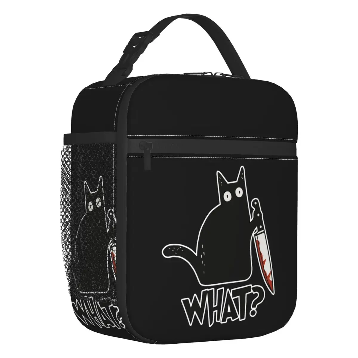 Custom Black Cat What Murderous Resuable Lunch Boxes Multifunction With Knife Gift Thermal Cooler Food Insulated Lunch Bag