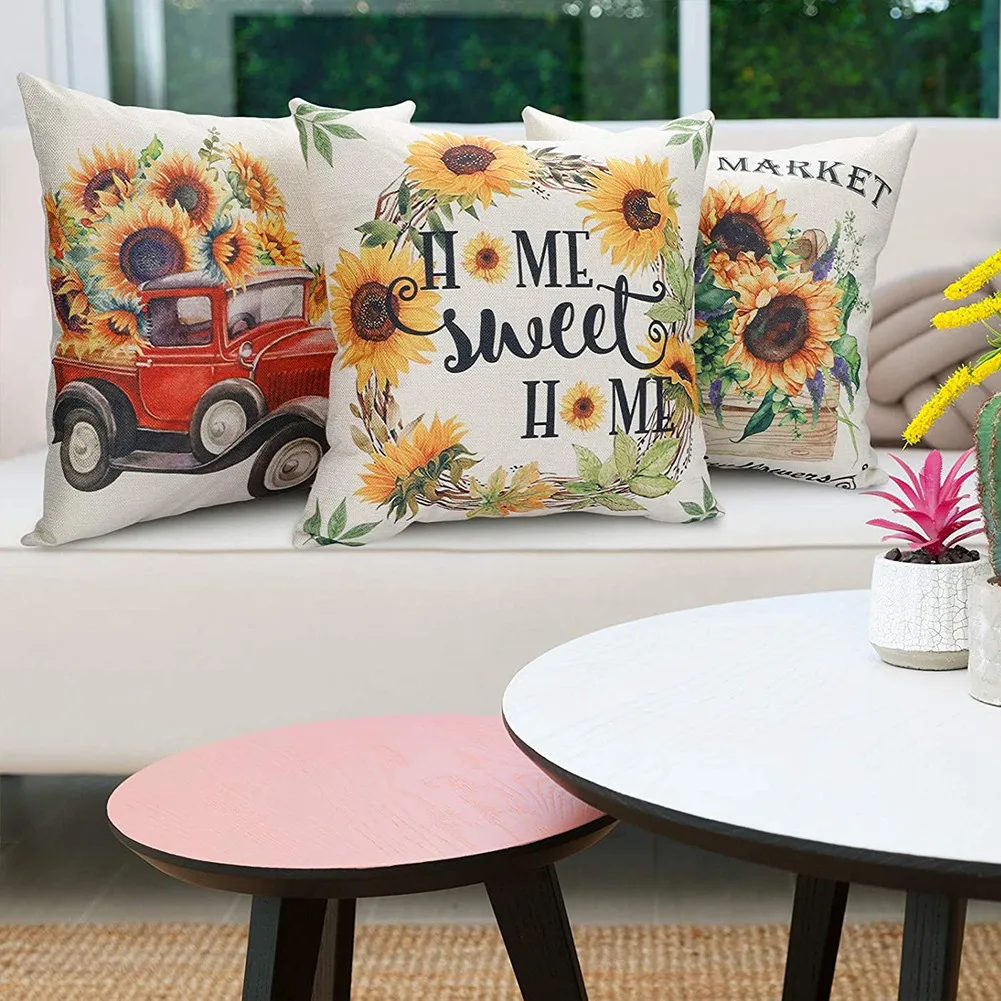 

A98Z фермерские наволочки с подсолнухом 18X18 дюймов, набор из 4 летних декоративных наволочек, декор фермерского дома для дома