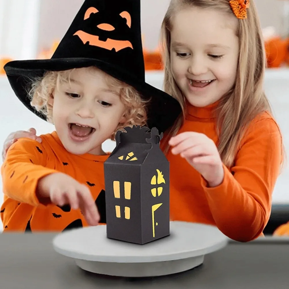 

10pcs Pumpkin Halloween Candy Gift Box Black Cat Ghost House Candy Packaging Box Cartoon Hollow Window Cookie Box Kids