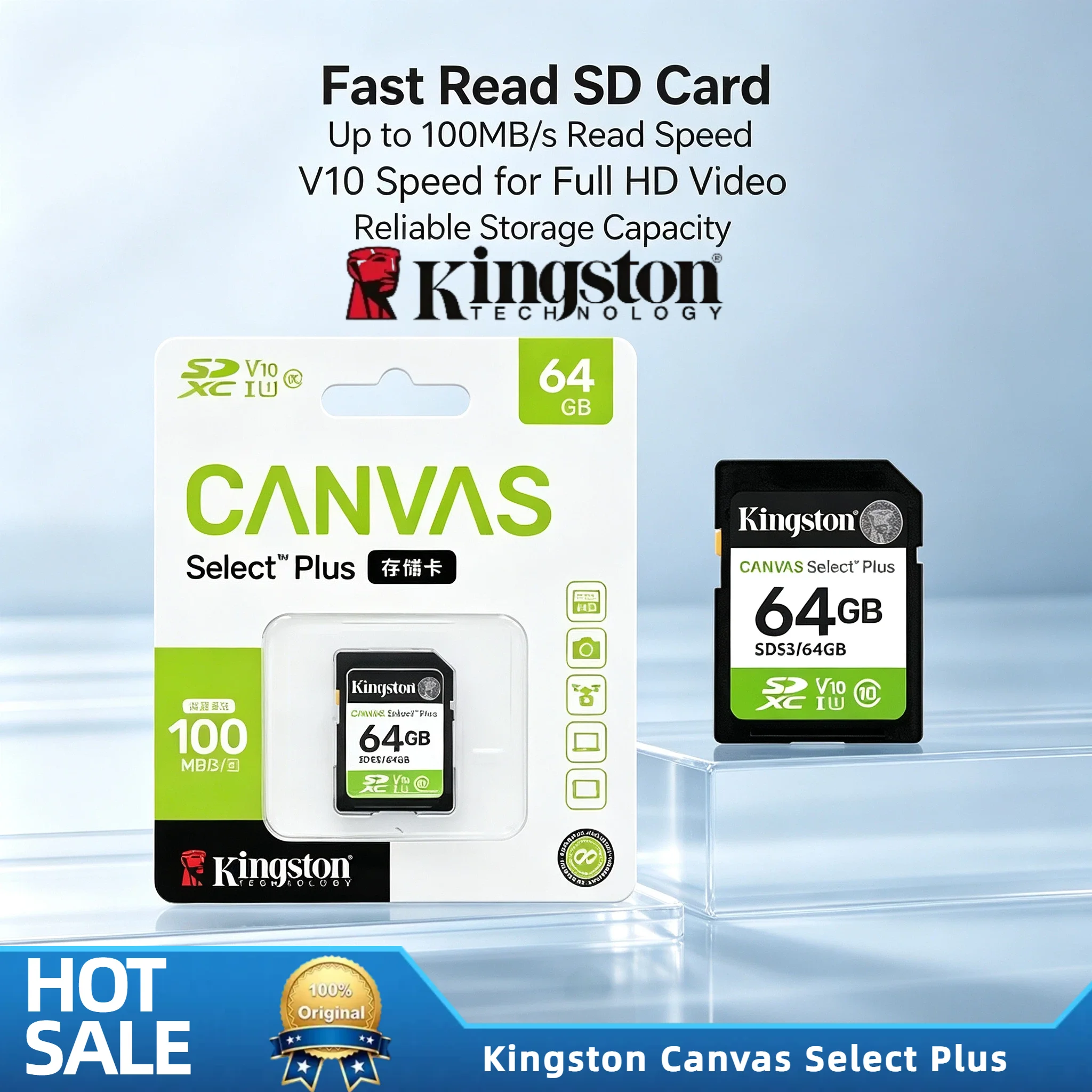 Kingston Canvas Select Plus 128GB 256GB 64GB SDS3 SD Card Original Flash Memory Full HD 1080p Video Camera